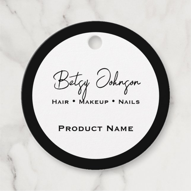 Elegant White and Black Product Tag (Front)