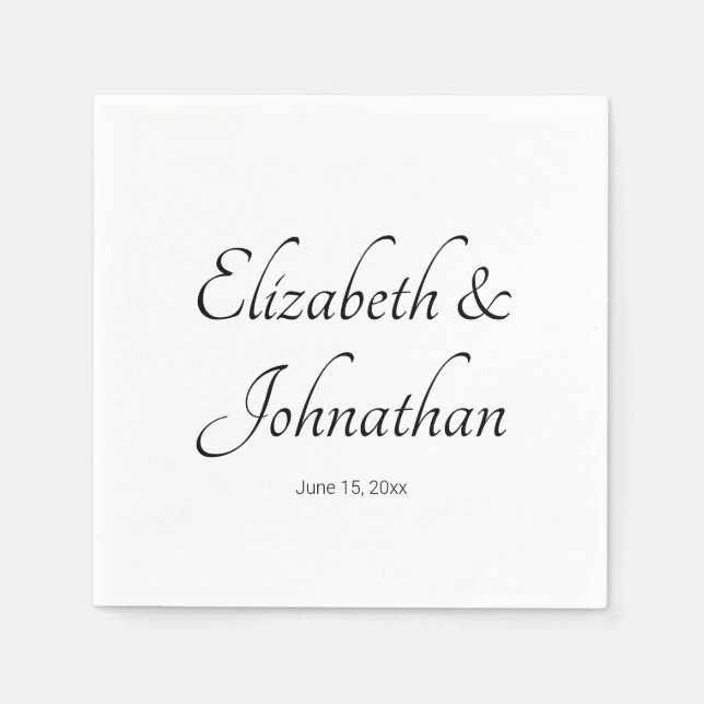 Elegant White and Black Script Names Bride Groom Napkin (Front)