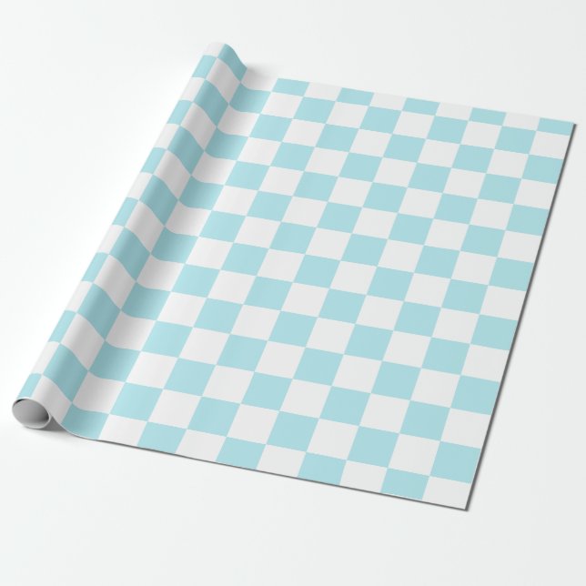 Elegant White and Blue Chequerboard  Wrapping Paper (Unrolled)