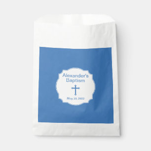Elegant White and Blue Cross Baptism Christening Favour Bag