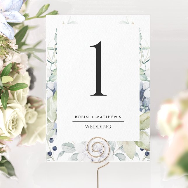 Elegant White and Blue Floral Wedding Table Number (Creator Uploaded)