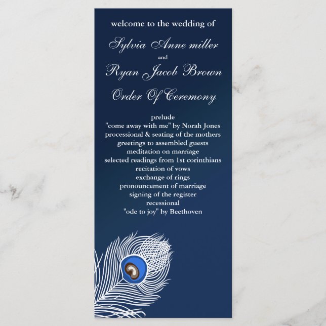 Elegant white and blue peacock programs (Front)