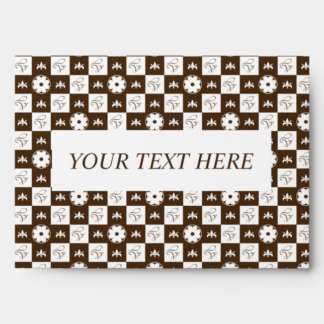 Elegant White and Brown Chequered Pattern Envelope (Front)