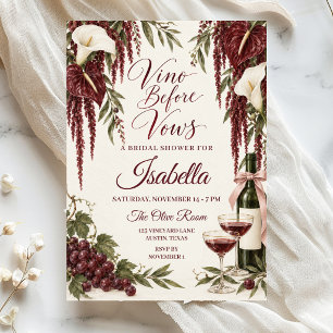 Elegant White and Burgundy vine before vow bridal Invitation