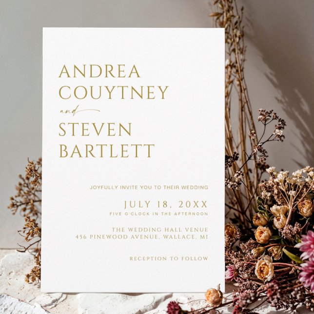 Elegant White and Champagne Neutral Wedding Invitation (Creator Uploaded)