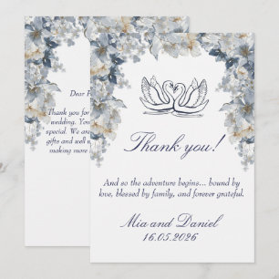 Elegant White and Dusty Blue Swan Wedding Thank You Card