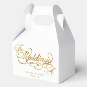 Elegant White and Faux Gold Calligraphy Wedding Favour Box