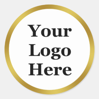 Elegant White and Faux Gold Your Logo Here Classic Round Sticker