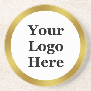 Elegant White and Faux Gold Your Logo Here Coaster