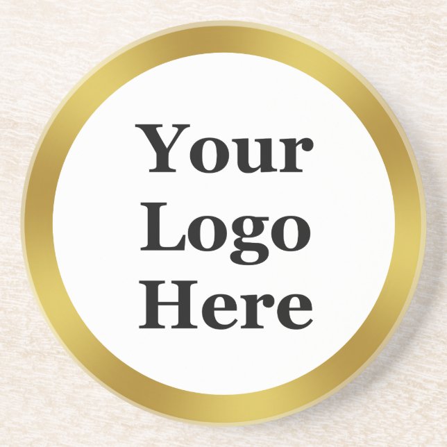 Elegant White and Faux Gold Your Logo Here Coaster (Front)