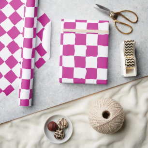 Elegant White and Fuchsia Checkerboard Painting Wrapping Paper