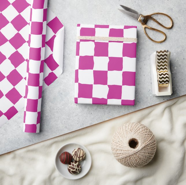 Elegant White and Fuchsia Chequerboard Painting Wrapping Paper (Crafts)