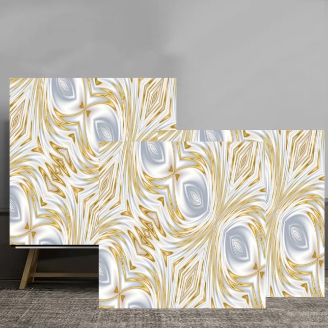 Elegant White and Gold Abstract Swirl Pattern Ceramic Tile (Creator Uploaded)