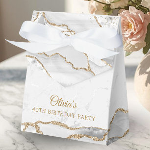 Elegant White and Gold Agate Birthday Party Favour Box