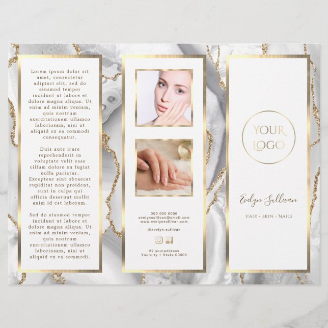 Elegant White and Gold Agate Brochure (Front)