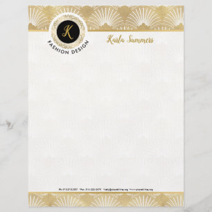 Elegant White And Gold Art-Deco Pattern Custom Letterhead