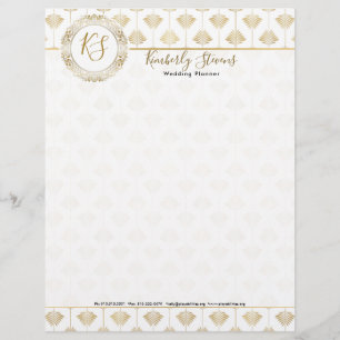 Elegant White And Gold Art-deco Pattern Custom Letterhead