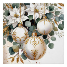 Elegant White and Gold Baubles Watercolor