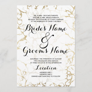 Elegant white and gold chic marble luxury wedding invitation