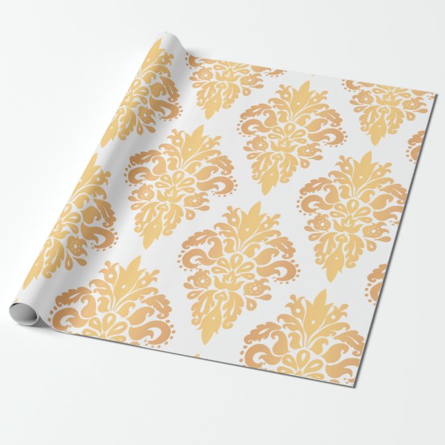 Elegant White and Gold Classic Damask Pattern Wrapping Paper (Unrolled)