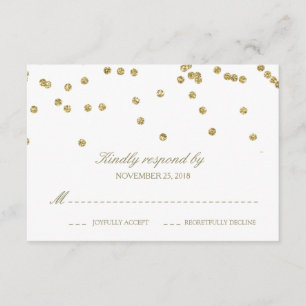 Elegant White and Gold Confetti Polka-Dots RSVP Card