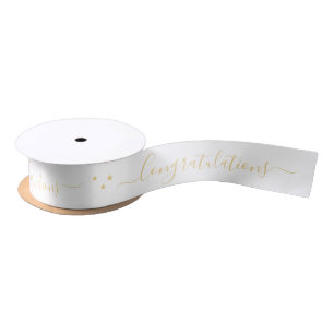 Elegant White and Gold Congratulations Satin Ribbon