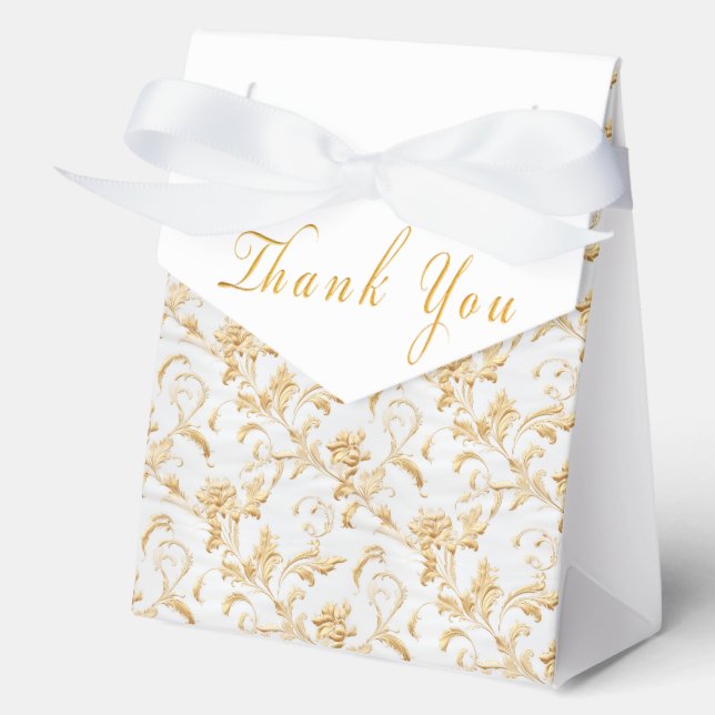 Elegant White and Gold Damask  Favour Box (Front)