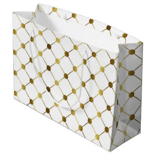 Elegant White and Gold Dot Grid Large Gift Bag