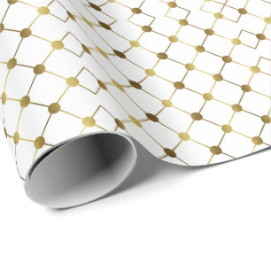 Elegant White and Gold Dot Grid Wrapping Paper