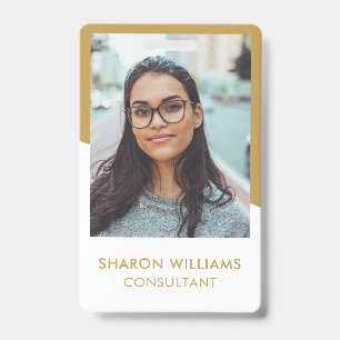 Elegant White and Gold Employee Photo Company Logo ID Badge
