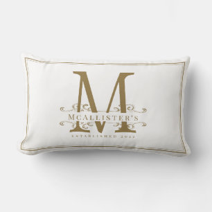 Elegant White and Gold Family Monogram Establish Lumbar Cushion