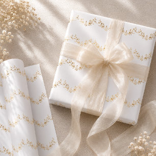 Elegant White and Gold Floral Garland Wedding Wrapping Paper Sheet