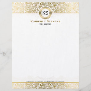 Elegant White And Gold Floral Paisley Personalised Letterhead