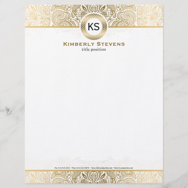 Elegant White And Gold Floral Paisley Personalised Letterhead (Front)