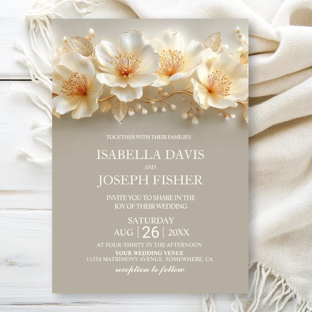 Elegant White and Gold Floral Wedding Invitation (Creator Uploaded)