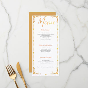 Elegant white and Gold Floral Wedding Menu Card