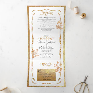 Elegant white and gold Floral Wedding Tri-Fol Tri-Fold Invitation
