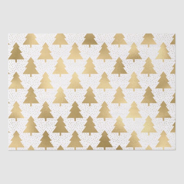 Elegant White and Gold Foil Christmas Tree Pattern Tissue Paper (Front)