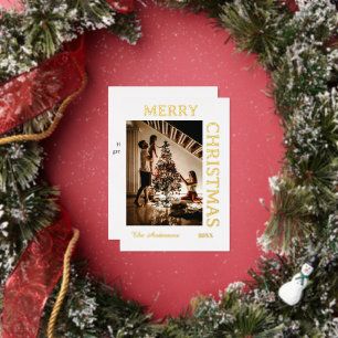  Elegant White and gold  Foil Holiday Card