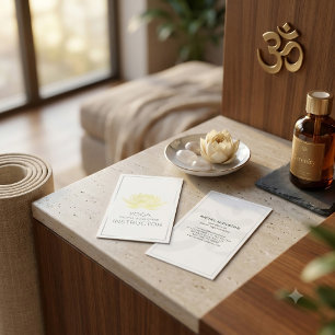 Elegant White and Gold Foil Lotus Yoga Instructor Business Card