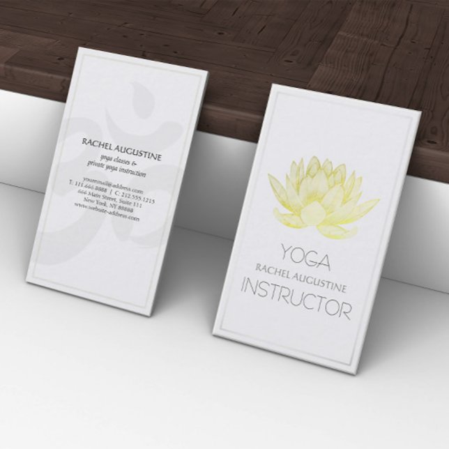 Elegant White and Gold Foil Lotus Yoga Instructor Business Card (Creator Uploaded)