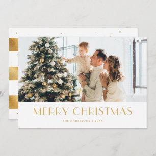 Elegant White and Gold Foil Photo Christmas Cards