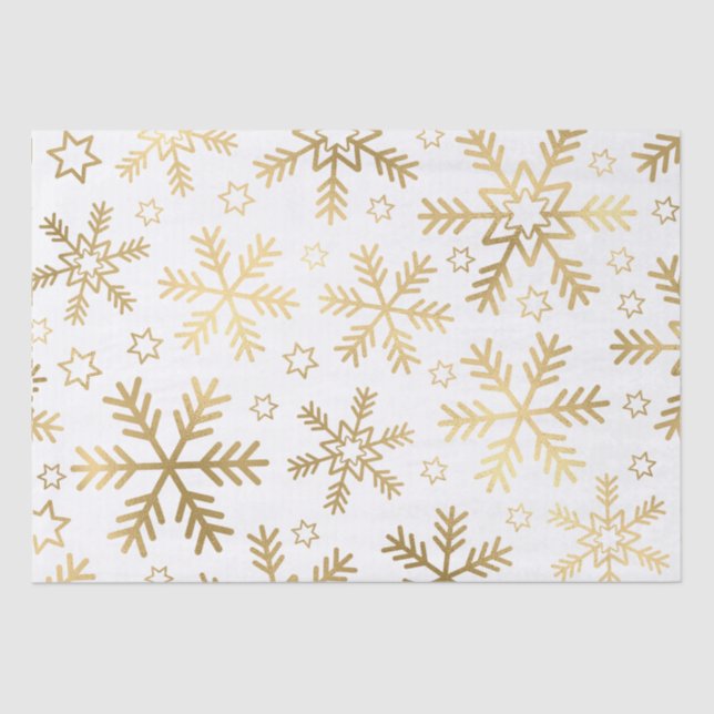 Elegant White and Gold Foil Snowflakes Christmas Tissue Paper (Front)