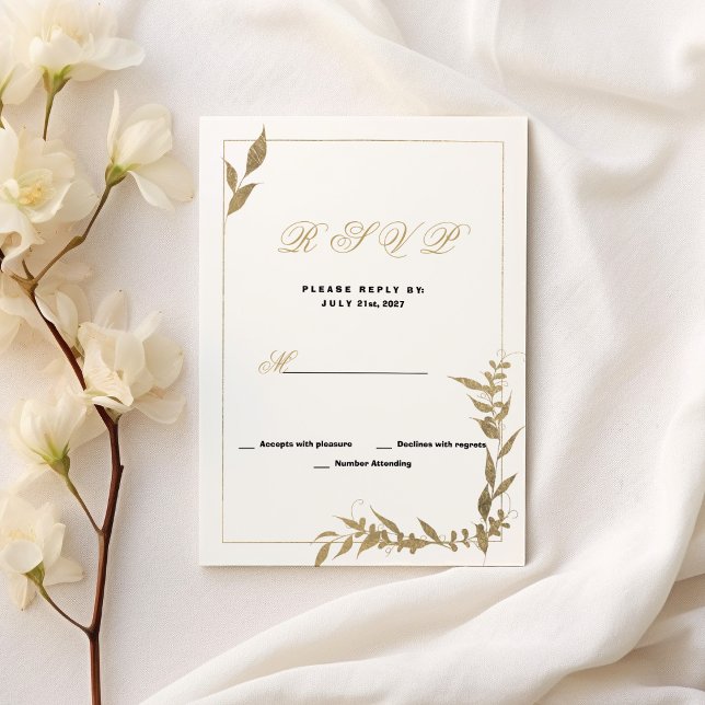 Elegant white and gold foliage RSVP Invitation (Elegant white and gold foliage RSVP )