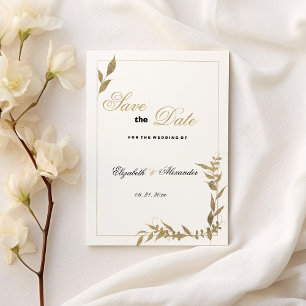 Elegant white and gold foliage Save the Date Invitation