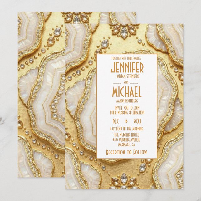 Elegant White and Gold Geode Wedding Invitations (Front/Back)