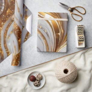 Elegant White and Gold Glitter Marble Pattern Wrapping Paper