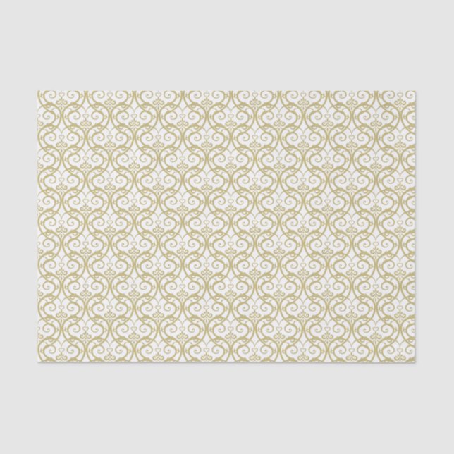 Elegant White and Gold Heart Tissue Paper (Front)