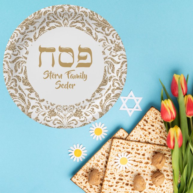 Elegant White and Gold Hebrew Pesach Passover Paper Plate (Creator Uploaded)
