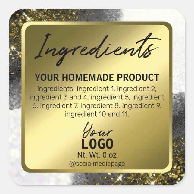 Elegant White And Gold Ingredient Labels (Front)